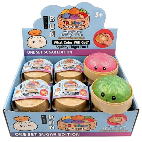 Rainbow Mystery Squishy Bun display case